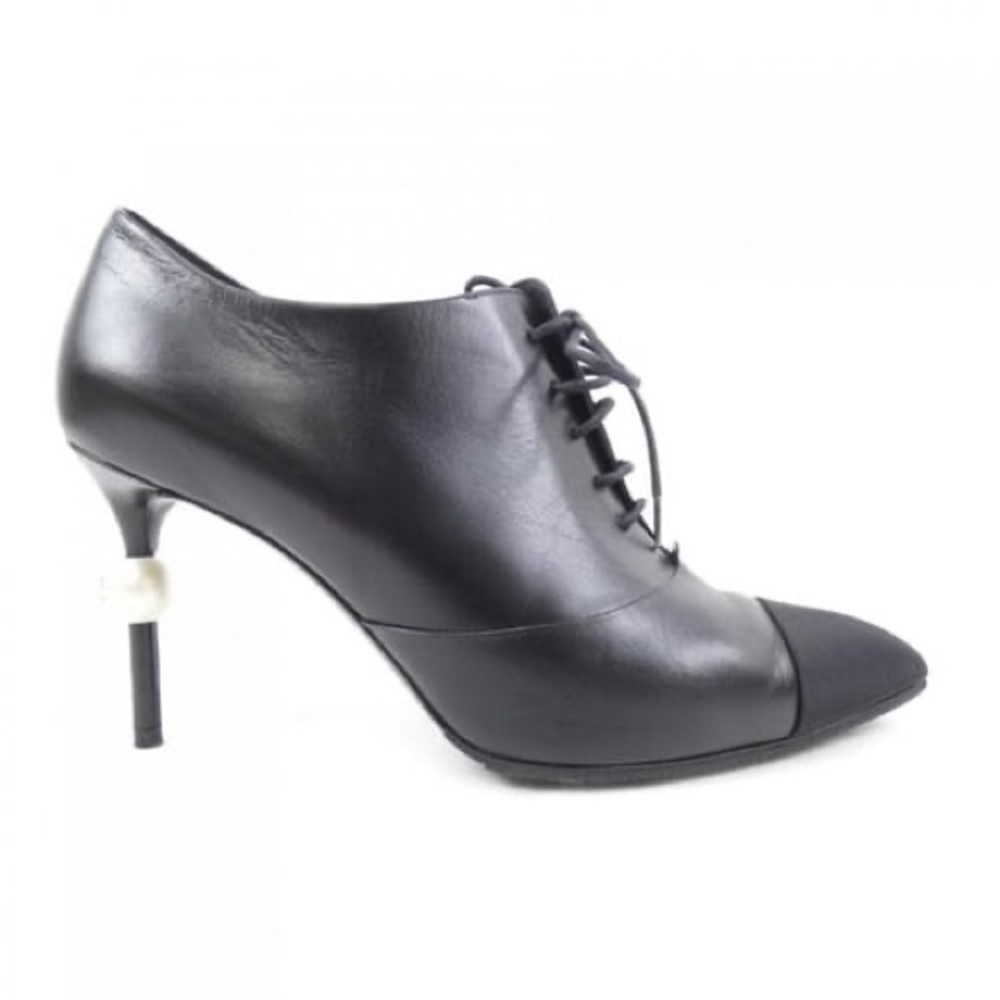 CHANEL Black Ankle Boots with Pearl Detail